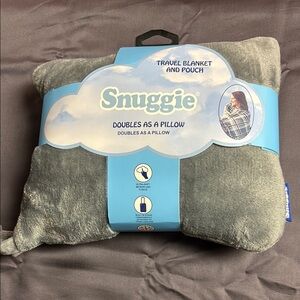 NWT Snuggie Travel Blanket and Pouch Doubles as a Pillow Grey Velour